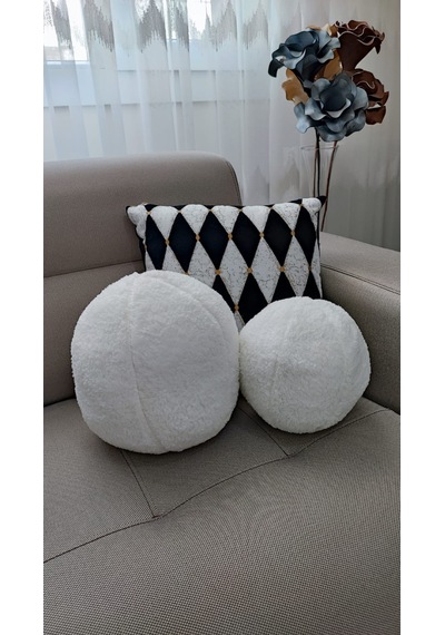 2' Li Top Kırlent / Yastık Büyük Ekru / Küçük Ekru 42cm / 25cm