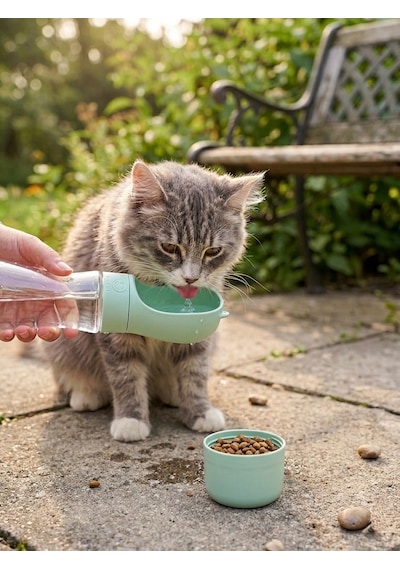 Taşınabilir Evcil Hayvan Su Matarası Ve Mama Kabı 2'si 1 Arada - 350 Ml Su / 170 Ml Mama Kapasiteli