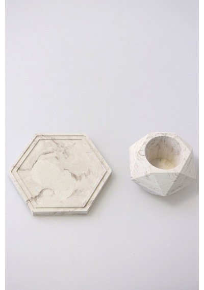 Yapay Çiçek Deposu Handmade Beton Saksı 2li Set 6.5 Cm Model-13 Taş Rengi