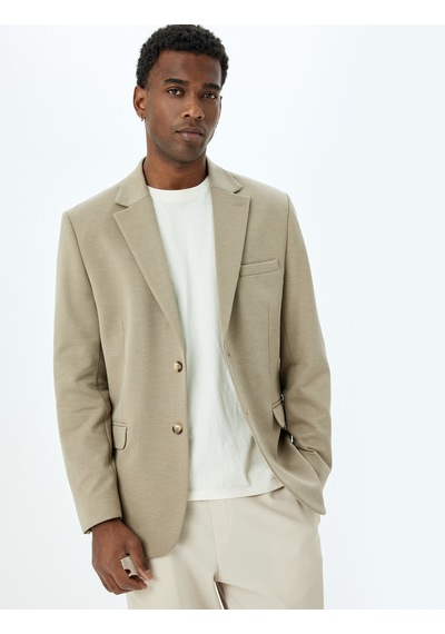 Koton Mono Yaka Uzun Kollu Düğmeli Klasik Slim Fit Blazer Ceket Bej 5sam50001hk Ekru