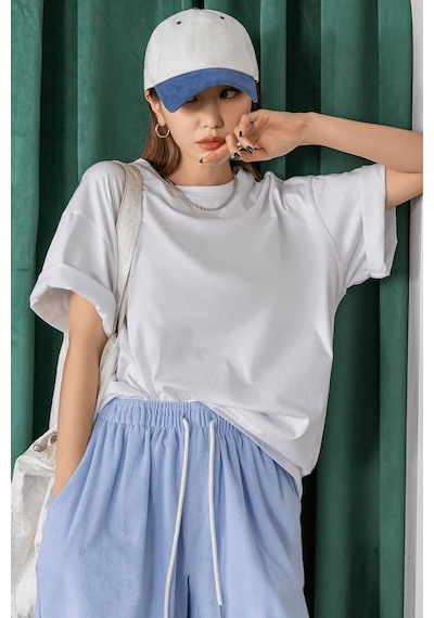 Beyaz Basic Düz Baskısız Oversize Salas Boyfriend Kadın T-Shirt Beyaz