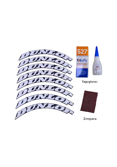 Lastik Yanak Yazısı Dunlop Beyaz 3d + Yapışkan - Lnsmoto