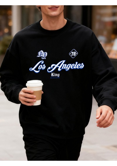 Startmore Startmorelos Angeles King Letter Creative Print Üst Giyim Bol Kesim Oversize Sweatshirt Jogging Modası Siyah