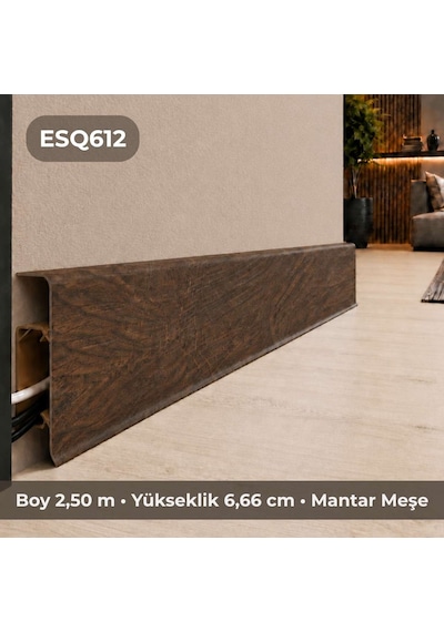 Esquero Kablo Kanallı PVC Süpürgelik 250 cm, Açılabilir Kapaklı, Mantar Meşe, ESQ612