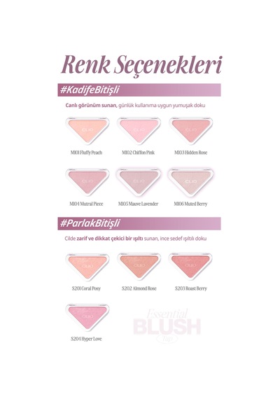 Katmanlanabilir Yumuşak Dokulu Kadife Bitişli Allık Clıo Essential Blush Tap M105 Mauve Lavender