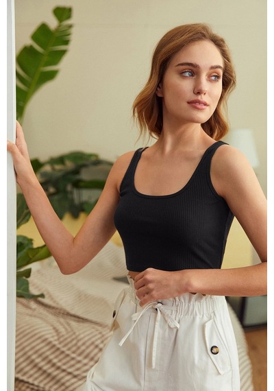 Epilons Zenvial Kadın Siyah Kalın Askılı Crop Top Büstiyer Zenviall2