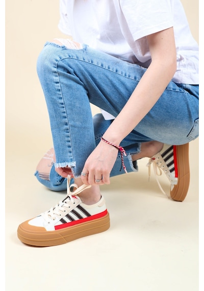 Guja Cilt Garnili Keten Sneakers Kırmızı-Kırmızı