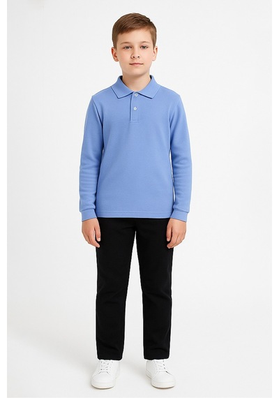 Modanino Erkek Çocuk %100 Pamuk Okul Tarz Uzun Kol T-shirt 5-17 Yaş 12274 Açık Mavi