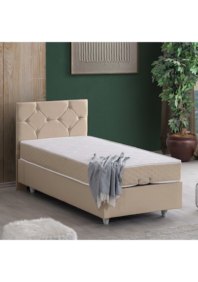 Glamis Tek Kişilik Baza Başlık Letto Yatak Seti - Bej 120 x 200