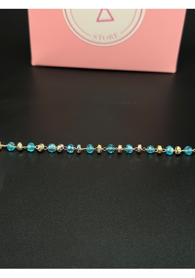 Gold Kaplama Mavi Safir Taşlı Su Yolu Bileklik , Kadın Şık Takı Hediye Açık Mavi