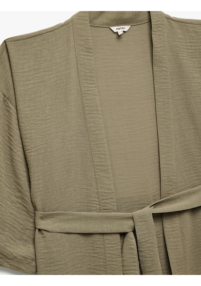 Koton Kruvaze Beli Bağcıklı Kısa Geniş Kollu Kimono Haki 5sak50016pw Haki