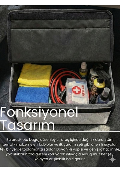 Araç Bagaj Düzenleyici Organizer Tay Tüyü Kaymaz Cırt Bantlı Geniş Hacimli Çanta A7