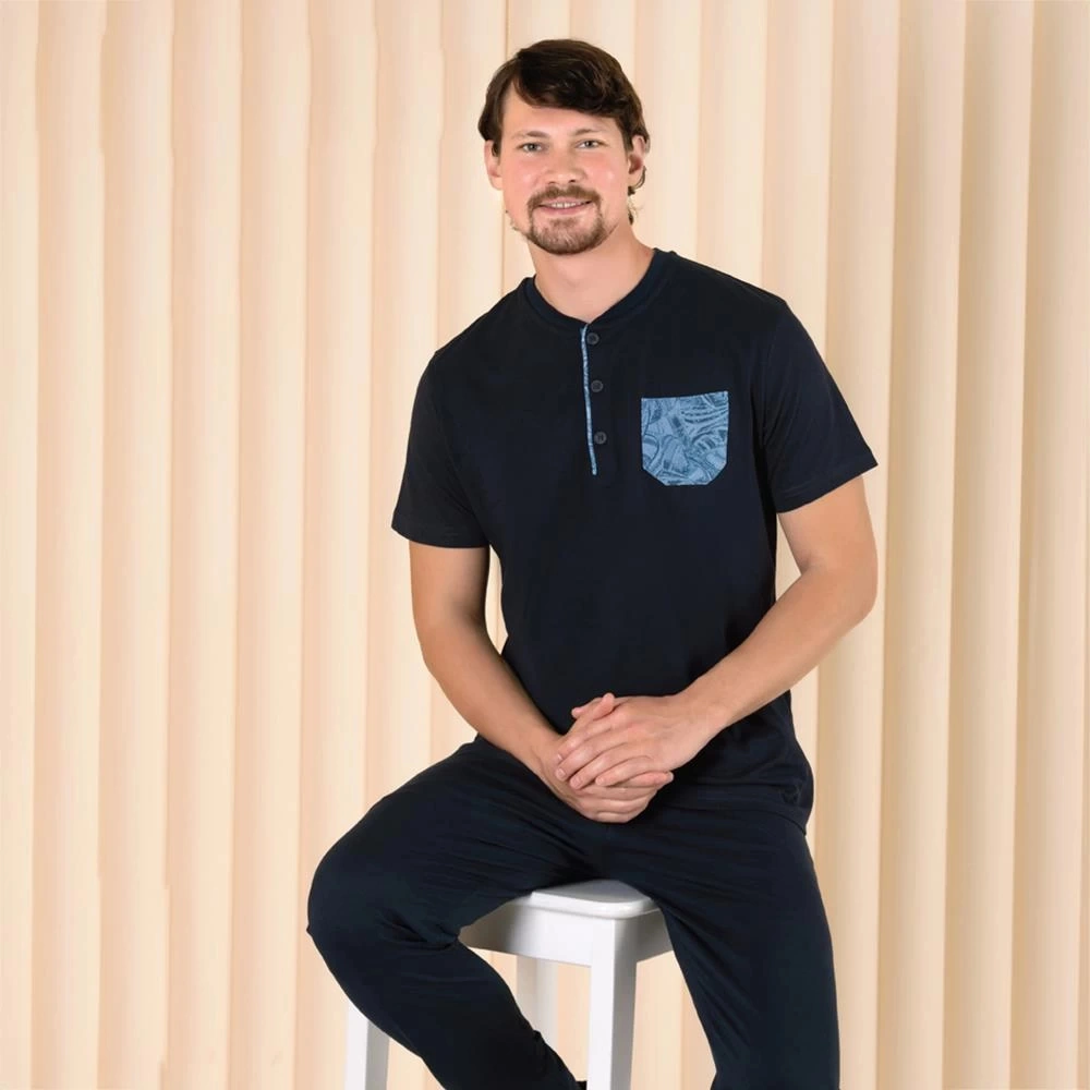 Over Sleep By Poleren Over Sleep 221 Erkek Pamuk Kısa Kol Pijama Takım Lacivert