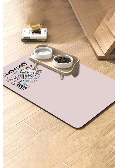 Matgo Pati Kedi Köpek Beslenme Matı 50x70cm Cool Cat Su Geçirmez Kaymaz Mama Kabı Altlığı Paspas