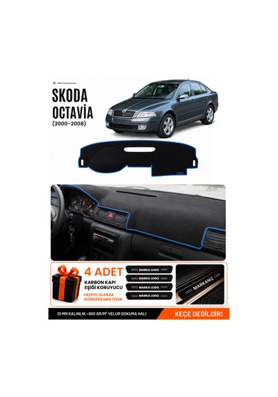 Skoda Octavia 2000-2008 Uyumlu Torpido Koruma, Torpido Örtüsü, Torpido Kılıfı - Siyah-mavi - Sk008