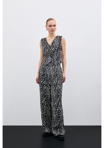 Sateen Zebra Desen Pantolon - Siyah-135474 Siyah