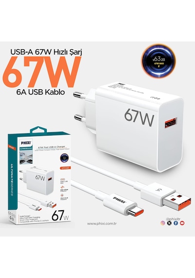 Phixi Ultimate Serisi Upd4267 67w Type-c Şarj Cihazı + Usb-a Kablo Fast Charge
