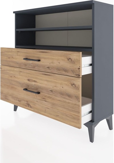 Arges Şifonyer 2 Raflı 2 Çekmeceli 88x30x96 Antrasit-çam Antrasit