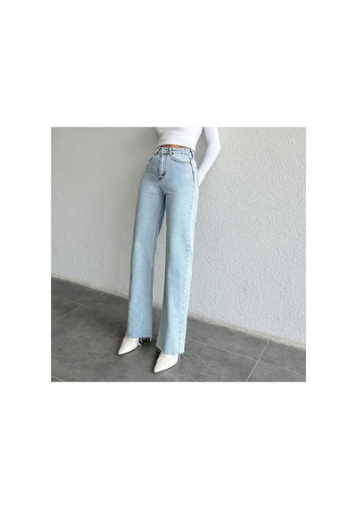 Kene Jeans Paça Kesik Yüksek Bel Buz Kar Boru Paça Kot Pantolon Buz Kar