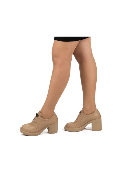 Kadın Hakiki Deri 8 Cm Platform Topuk Bağcıklı Günlük Şık Ayakkabı 001