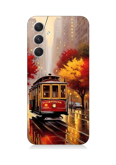 Samsung Galaxy A54 Uyumlu Kırmızı Tramvay Desenli Silikon Kılıf