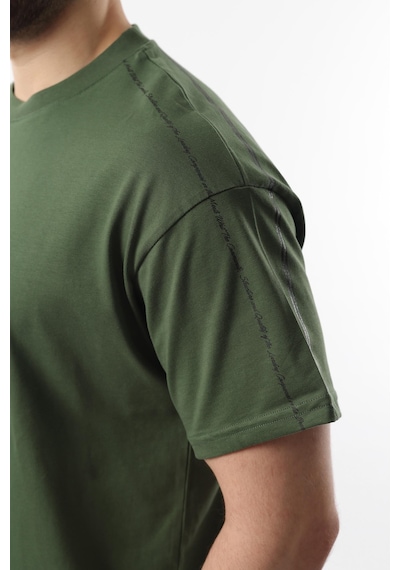 Madmext Haki Overfit Baskılı Erkek Şort T-shirt Takım E7302 Haki