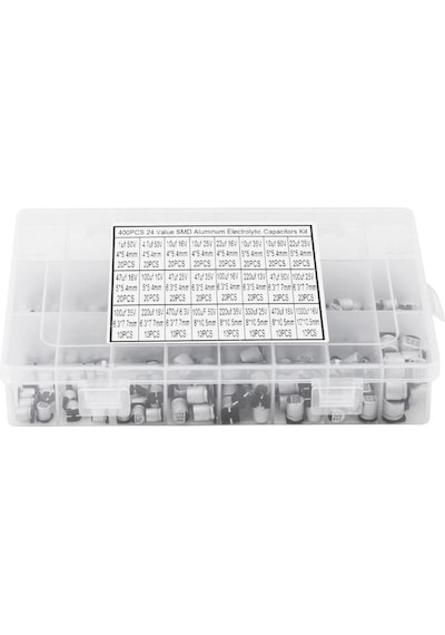 400 Adet 1uf/1000uf Smd Elektrolitik Alüminyum Kondansatör Seti 18 Farklı Değerde Şeffaf Çantada