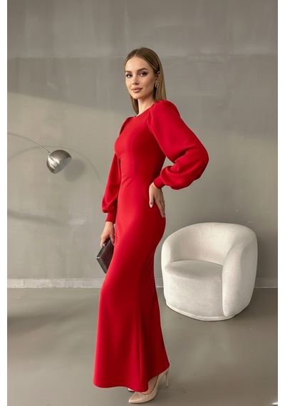 Defymoda Kadın Seçkin Tarz Balık Elbise Kırmızı