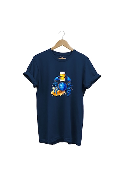 Yaz Baskılı Mavi Yengeç %100 Pamuk Regular Fit Bisiklet Yaka Lacivert T-shirt Lacivert