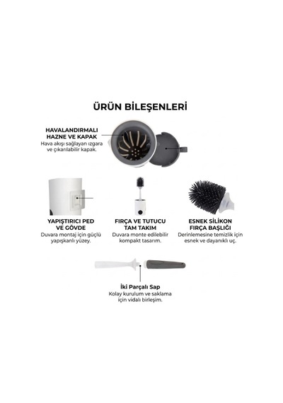 Özel Üretim Hijyenik Askılı Banyo Temizlik Duvara Monte Tuvalet Fırçası Deterjan Hazneli Silikon Diğer