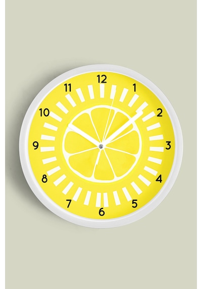 Soyut Limon Modern Tasarım Mutfak Duvar Saati - 42cm - Önü Camlı Beyaz Kasa - Sessiz Mekanizma Beyaz