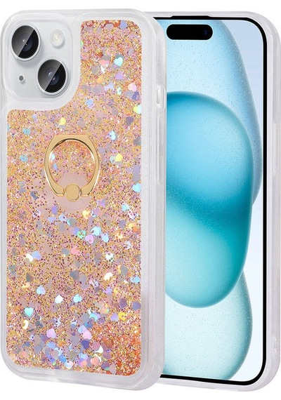 Apple Uyumlu iPhone 15 Kılıf Sıvılı Akışkanlı Desenli Simli Yüzüklü Silikon Kapak Milce