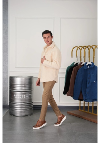 Modefendi Oversize Peluş Mont Beyaz