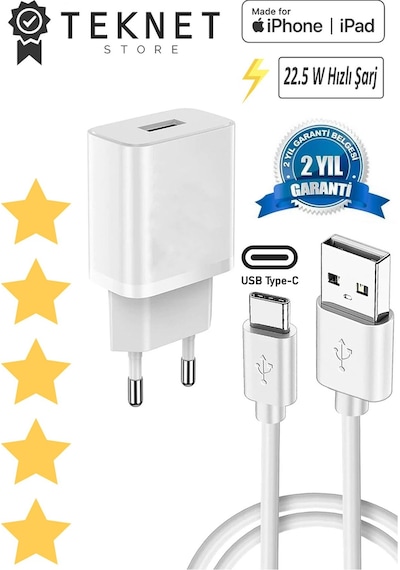 Apple Uyumlu iPhone   15 / Plus / Pro  22 W Hızlı Şarj Cihazı Type-c Turbo Hız Adaptörü Ve Kablosu