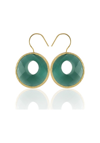 Kadir Jewellery 22 Ayar Altın Kaplama Kadın Taşlı Küpe -el İşçiliği Ve Hipoalerjenik Küpe Koyu Yeşil 07206580
