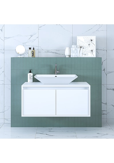 Roomart Ld7 Ayaksız 2 Kapaklı Banos Banyo Lavabolu Mat Beyaz Mdf Mat Beyaz