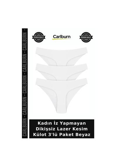Carlburn Kadın İz Yapmayan Dikişsiz Lazer Kesim Külot 3'lü Paket Beyaz Ofis Şıklığı Hediyelik Konforlu
