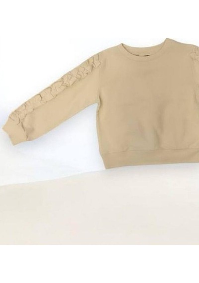 Kız Çocuk Kolları Fırfırlı Bluz-14909 Krem
