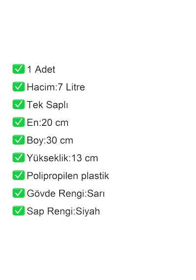 Kozmetik Ve Bijuteri Plastik Alışveriş El Sepeti 7 Litre Sarı 1 Adet / En:20 Boy:30 Yükseklik:13 Cm Sarı