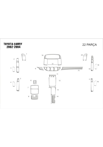 Toyota Camry Torpido Kaplama 2002-2004 22 Parça Alüminyum
