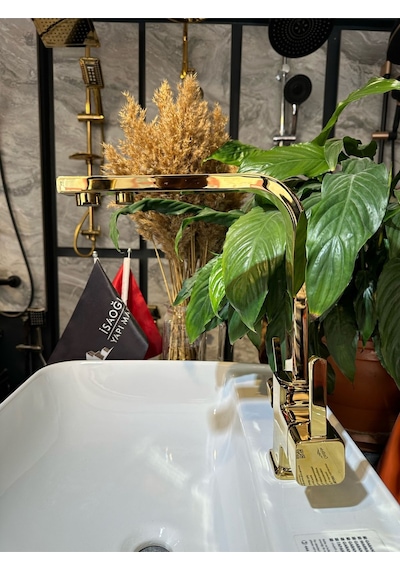 İsaoğlu Yapı Gold Arıtmalı Mutfak Bataryası Premium Kare Armatür Arıtmalı Evye Musluğu Gold