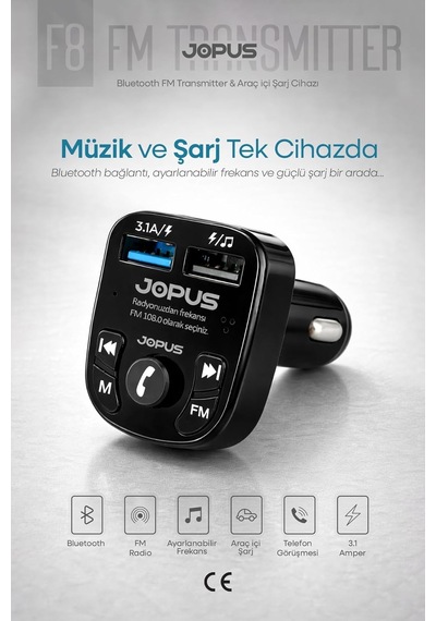 Fm Transmitter Bluetooth Araç Kiti Oto Mp3 Çalar, Çakmaklık Şarj Aleti, Oto Radyo Müzik Kiti