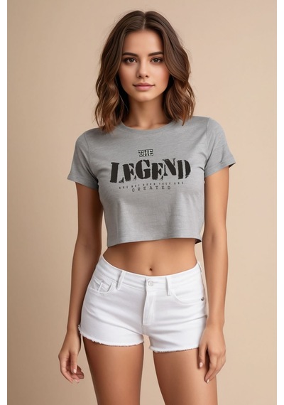 Squitee The Legend Baskılı Gri Melanj Crop Top - Beden: M