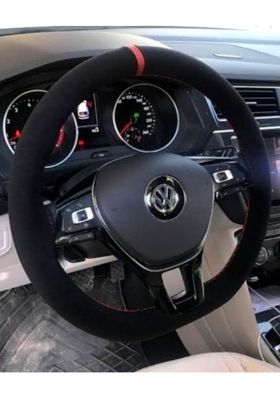 Vw Touareg Dikmeli Direksiyon Kılıfı Alkantra Kırmızı Yüzüklü
