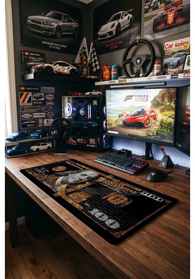 100 Dolar Siyah Altın 40x90 Cm Oyuncu Mousepad Kaymaz Taban Büyük Boy