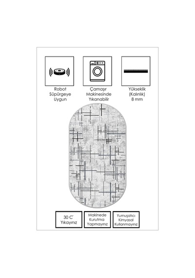 West Home Dijital Baskı Yıkanabilir Kaymaz Taban Leke Tutmaz Oval Mutfak Halısı Salon Halısı Ve Yolluk Wh 488 Grey Oval