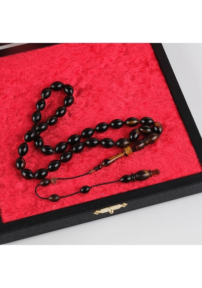 Kaplumbağa Kabuğu Bağa Beyzi Kesim 8x12mm Tesbih - Siyah Siyah