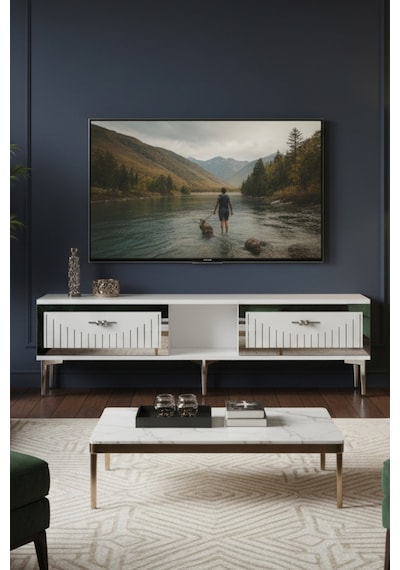 Tsa1503bs - Tunatv150 Tv Stand, Tv Sehpası Beyaz-sılver 150cm Beyaz-sılver