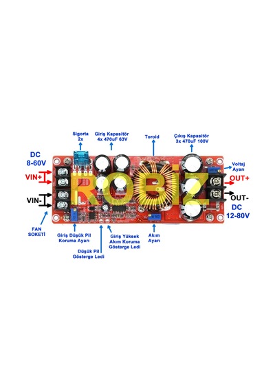 1200w Voltaj Yükseltici Modül 83v 12a Akım Voltaj Ayarlanabilir Led Sürücü Dc Çevirici Regülatör Güç