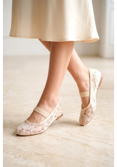 Fox Shoes Y726924306 Bej Dantel Kadın Babet
